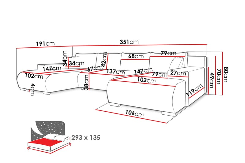 Krysen Sovesofa Dubbeldivan 4-sits - Hvit - Møbler - Sofaer - Sovesofaer