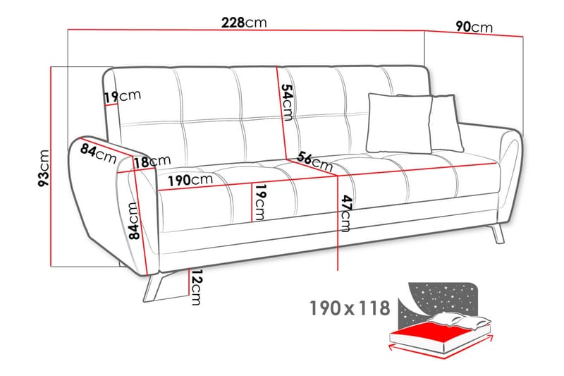 Laterse 3-seters Sofa - Mørkegrå - Sovesofaer - 3 seters sovesofa - Fløyel sofaer