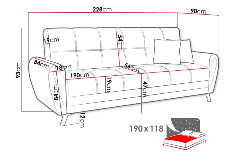 Laterse 3-seters Sofa - Svart - Møbler - Sofaer - Sovesofaer
