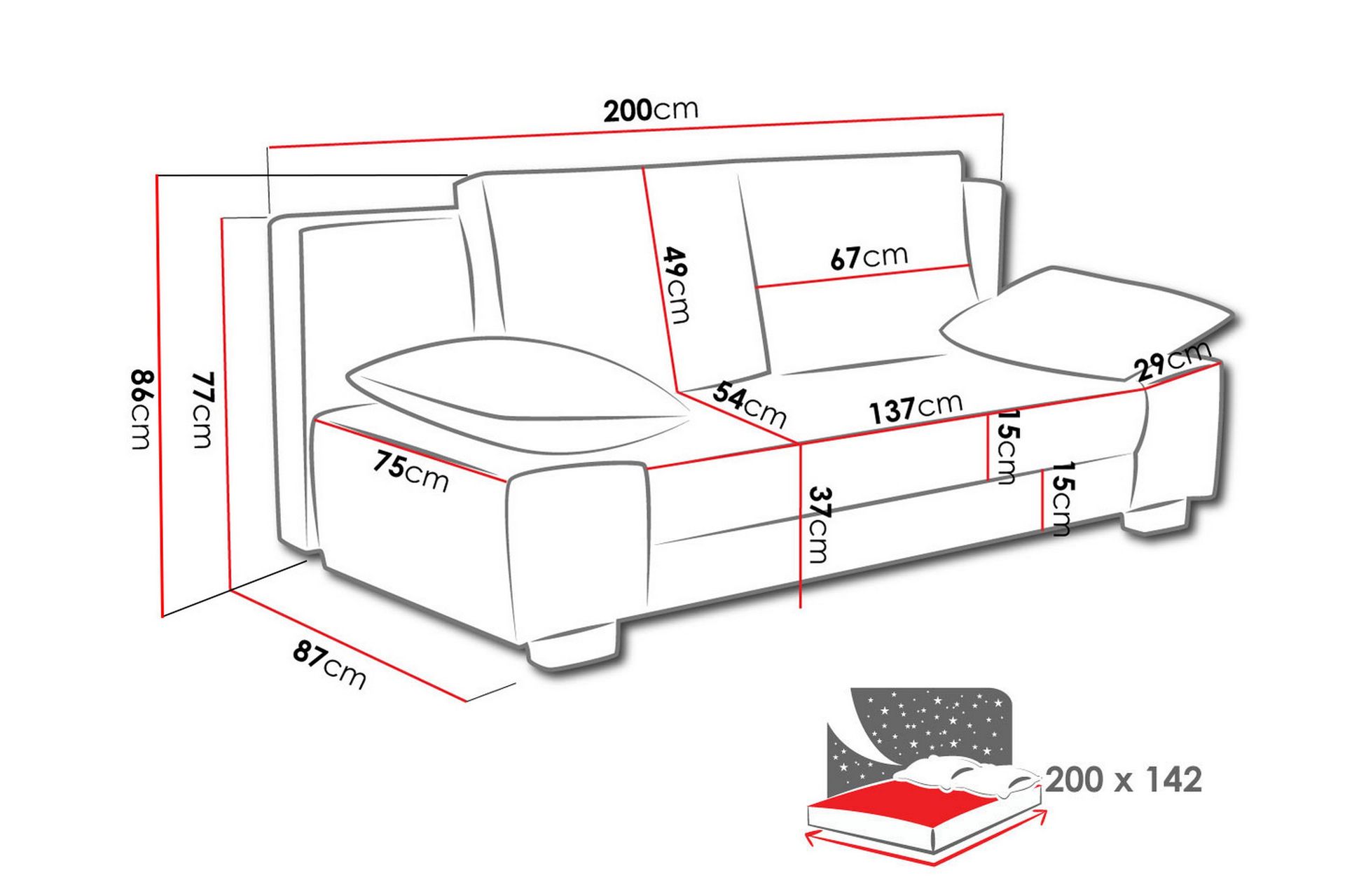Laura Sovesofa 200x94x77 cm - Møbler - Sofaer - Sovesofaer