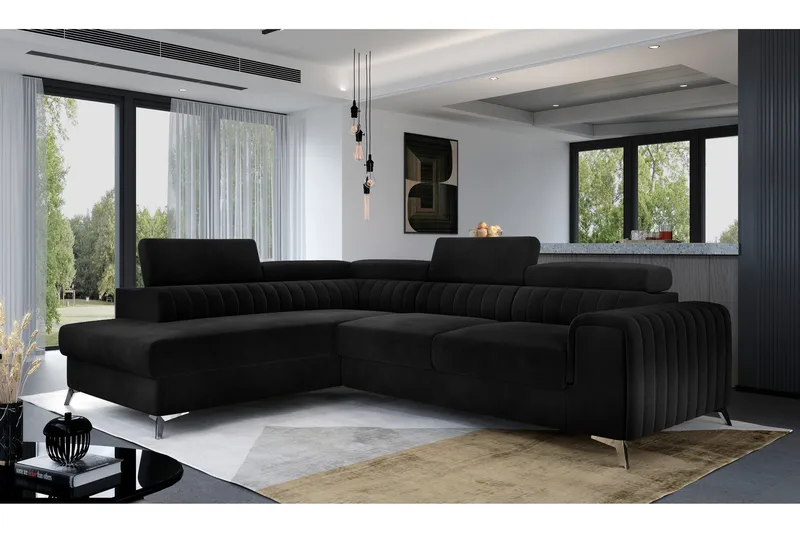 Laurece Sjeselongsofa Venstre - Svart - Møbler - Sofaer - Sovesofaer