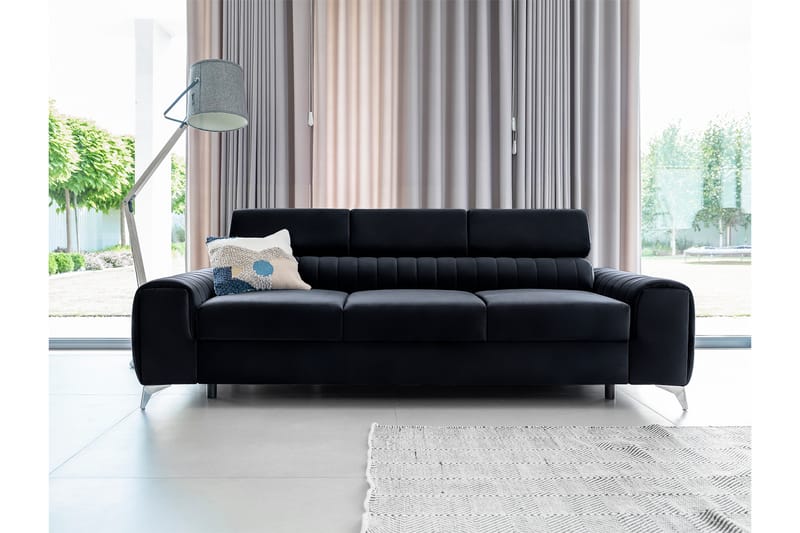 Laurece Sovesofa 3-seter - Svart - Sovesofaer - 3 seters sovesofa - Fløyel sofaer