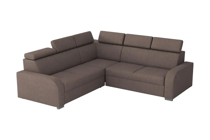 Lavona 4-seter L-formet Sovesofa 130x190 cm med Oppbevaring i Stoff, Brun