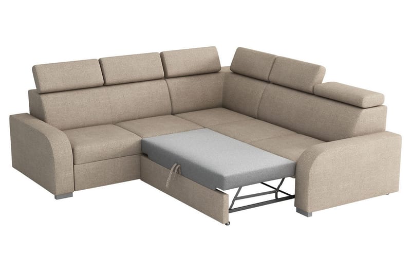 Lavona 4-seter L-formet Sovesofa 130x190 cm med Oppbevaring i Stoff - Brun - Møbler - Sofaer - Sovesofaer
