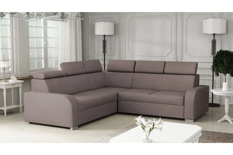Lavona 4-seter L-formet Sovesofa 130x190 cm med Oppbevaring i Stoff - Brun - Møbler - Sofaer - Sovesofaer