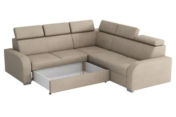 Lavona 4-seter L-formet Sovesofa 130x190 cm med Oppbevaring i Stoff - Brun - Møbler - Sofaer - Sovesofaer