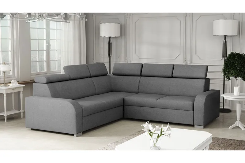 Lavona 4-seter L-formet Sovesofa 130x190 cm med Oppbevaring i Stoff - Grå - Møbler - Sofaer - Sovesofaer