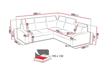 Lavona 4-seter L-formet Sovesofa 130x190 cm med Oppbevaring i Stoff - Grå - Møbler - Sofaer - Sovesofaer