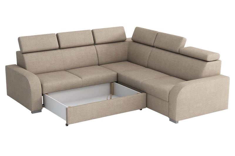 Lavona 4-seter L-formet Sovesofa 130x190 cm med Oppbevaring i Stoff - Grå - Møbler - Sofaer - Sovesofaer