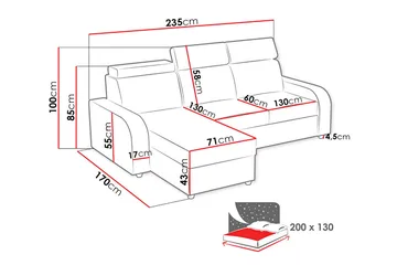 Lavona Divansofa Vendbar - Grå - Møbler - Sofaer - Sovesofaer