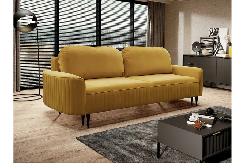 Laytown 2-seter Sovesofa 140x200 cm med Oppbevaring i Fløyel - Gul - Møbler - Sofaer - Sovesofaer
