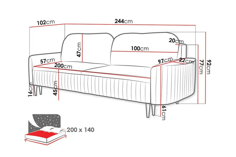 Laytown 2-sits Bäddsoffa NO_BRAND Dark grey - Møbler - Sofaer - Sovesofaer