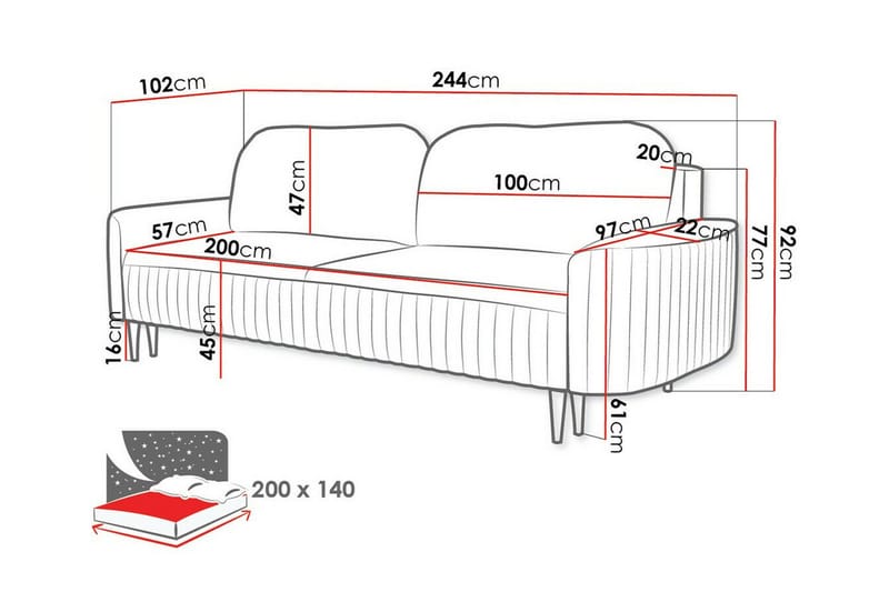 Laytown 2-sits Bäddsoffa NO_BRAND Yellow - Møbler - Sofaer - Sovesofaer