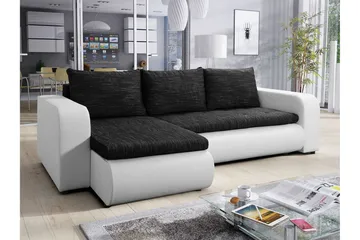 Lecanto 3-seter Universal Hjørnesovesofa 130x204 cm med Oppbevaring i Stoff - Sort - Møbler - Sofaer - Sovesofaer