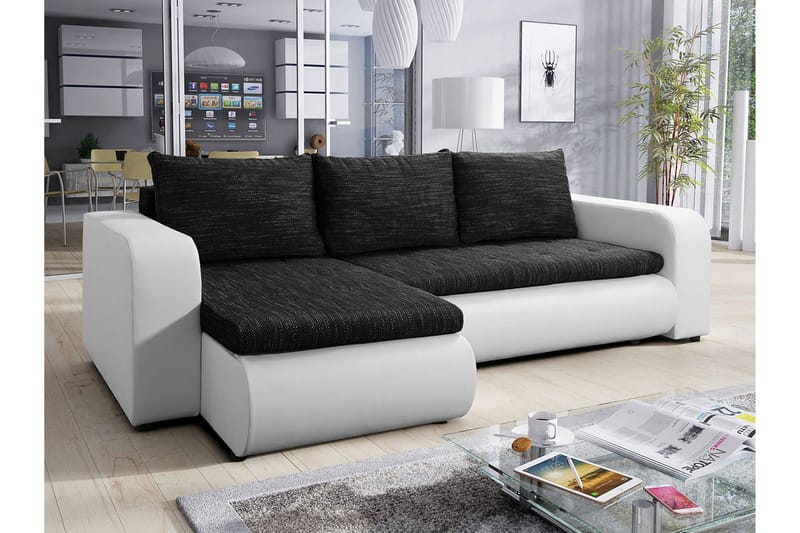 Lecanto 3-seter Universal Hjørnesovesofa 130x204 cm med Oppbevaring i Stoff - Sort - Møbler - Sofaer - Sovesofaer