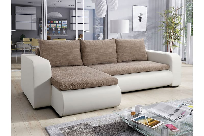 Lecanto Hjørnesovesofa - Hvit/Beige - Sovesofaer - Sovesofa divan - Skinnsofaer