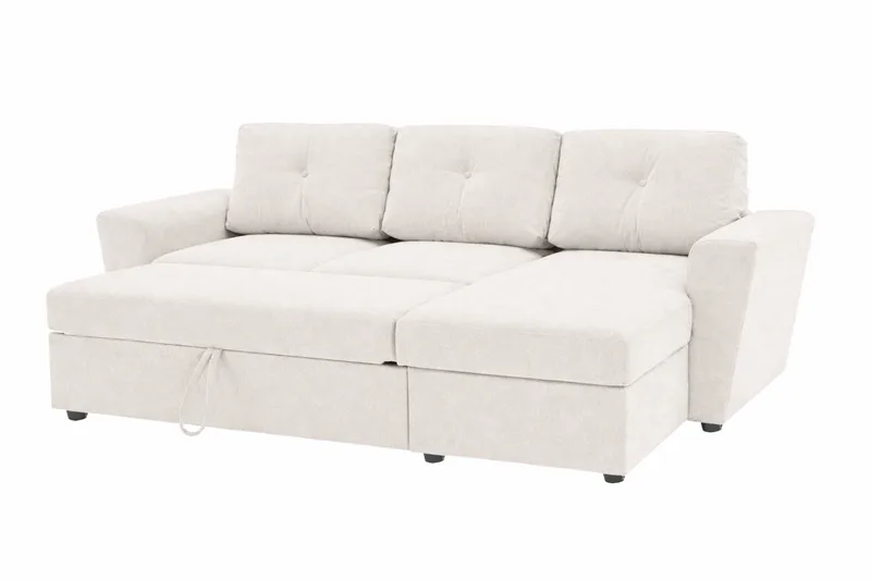 Leia 3-seters vendbar sovesofa med sjeselong og oppbevaring - Beige - Møbler - Sofaer - Sovesofaer