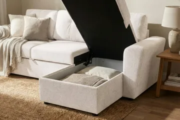 Leia 3-seters vendbar sovesofa med sjeselong og oppbevaring - Beige - Møbler - Sofaer - Sovesofaer
