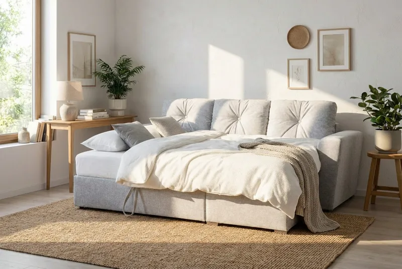 Leia 3-seters vendbar Sovesofa med sjeselong og oppbevaring - Beige - Møbler - Sofaer - Sovesofaer