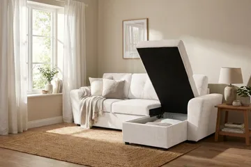 Leia 3-seters vendbar sovesofa med sjeselong og oppbevaring - Beige - Møbler - Sofaer - Sovesofaer