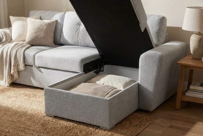 Leia 3-seters vendbar Sovesofa med sjeselong og oppbevaring - Beige - Møbler - Sofaer - Sovesofaer