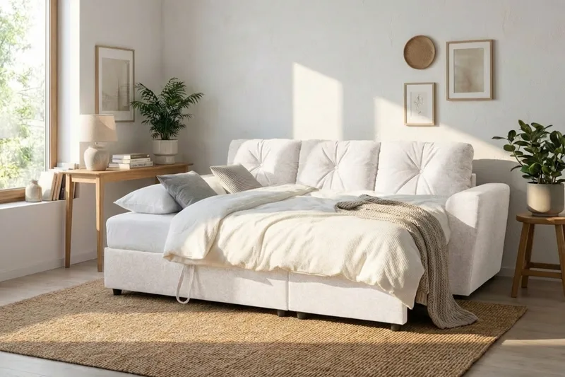 Leia 3-seters vendbar sovesofa med sjeselong og oppbevaring - Beige - Møbler - Sofaer - Sovesofaer