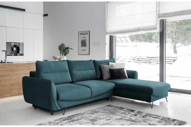 Lence Sovesofa m. Divan Oppbevaring - Blå - Møbler - Sofaer - Sovesofaer
