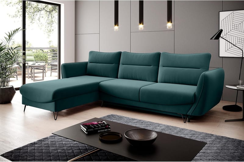 Lence Sovesofa m. Divan Oppbevaring - Blå/Grønn - Møbler - Sofaer - Sovesofaer