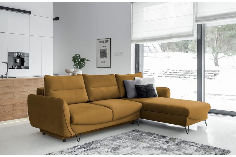 Lence Sovesofa m. Divan Oppbevaring - Gul - Møbler - Sofaer - Sovesofaer