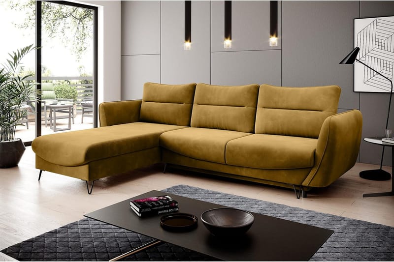 Lence Sovesofa m. Divan Oppbevaring - Gul - Møbler - Sofaer - Sovesofaer