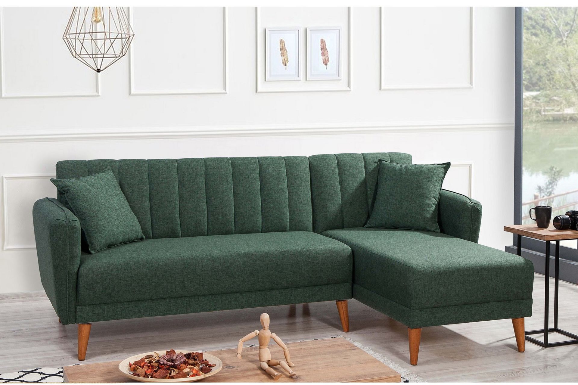Lepinas Sovesofa med Divan Høyre - Mørkegrønn/Natur - Møbler - Sofaer - Sovesofaer