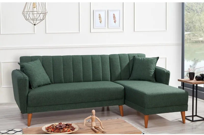 Lepinas Sovesofa med Divan Høyre - Mørkegrønn/Natur - Møbler - Sofaer - Sovesofaer