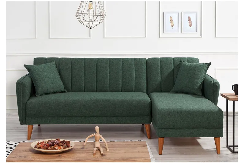 Lepinas Sovesofa med Divan Høyre - Mørkegrønn/Natur - Møbler - Sofaer - Sovesofaer