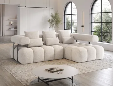 Levvi 3-seters boblete sovesofa med divan, høyre - Bazalt 18 - Møbler - Sofaer - Sovesofaer
