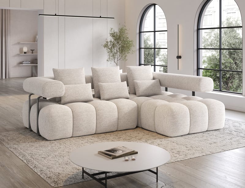 Levvi 3-seters boblete sovesofa med divan, høyre - Bazalt 18 - Møbler - Sofaer - Sovesofaer