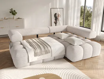 Levvi 3-seters boblete sovesofa med divan, høyre - Bazalt 18 - Møbler - Sofaer - Sovesofaer