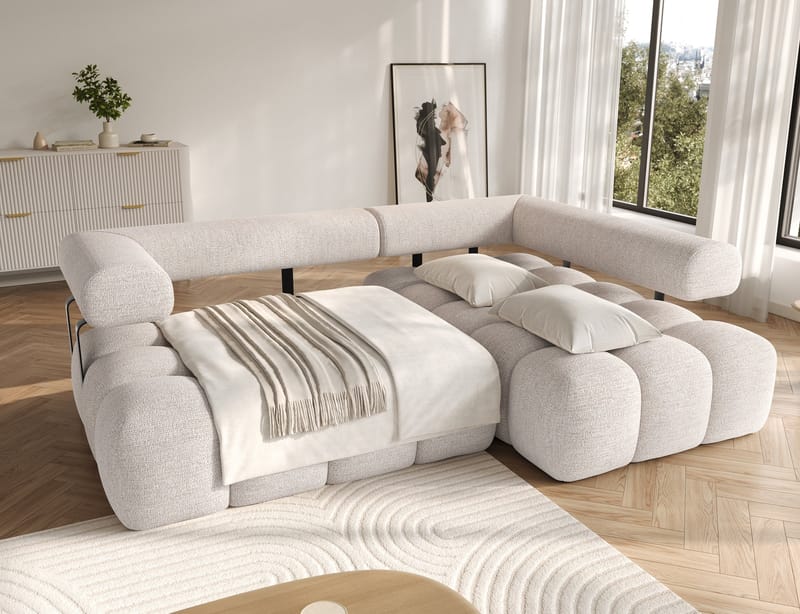 Levvi 3-seters boblete sovesofa med divan, høyre - Bazalt 18 - Møbler - Sofaer - Sovesofaer