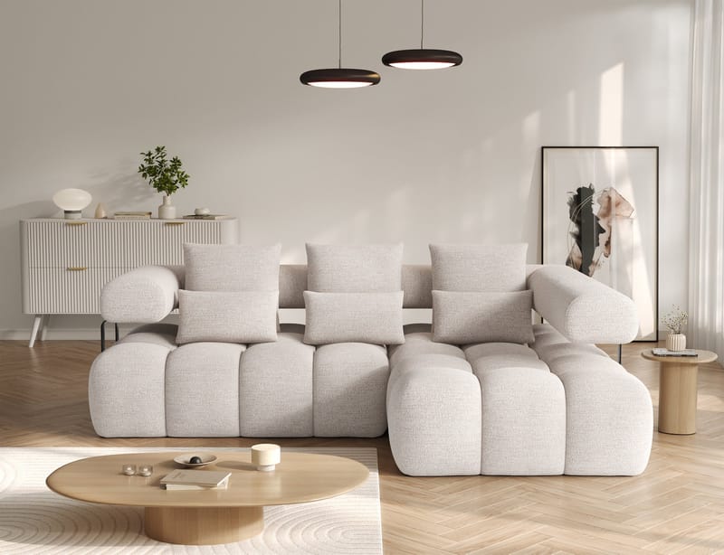 Levvi 3-seters boblete sovesofa med divan, høyre - Bazalt 18 - Møbler - Sofaer - Sovesofaer