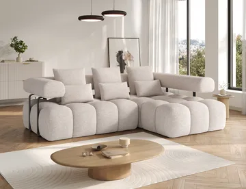 Levvi 3-seters boblete sovesofa med divan, høyre - Bazalt 18 - Møbler - Sofaer - Sovesofaer