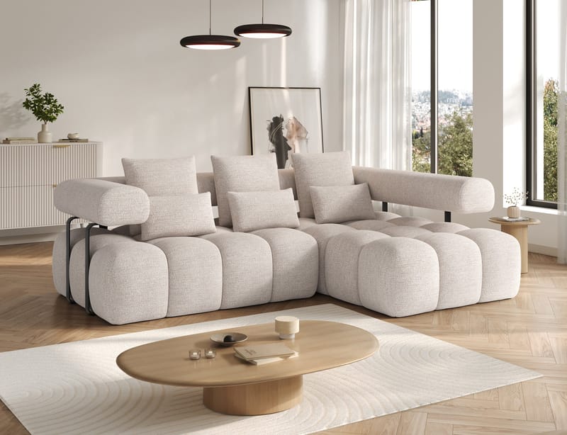 Levvi 3-seters boblete sovesofa med divan, høyre - Bazalt 18 - Møbler - Sofaer - Sovesofaer