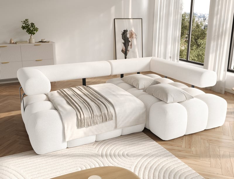 Levvi 3-seters boblete sovesofa med divan, høyre - Jaffray 01 - Møbler - Sofaer - Sovesofaer