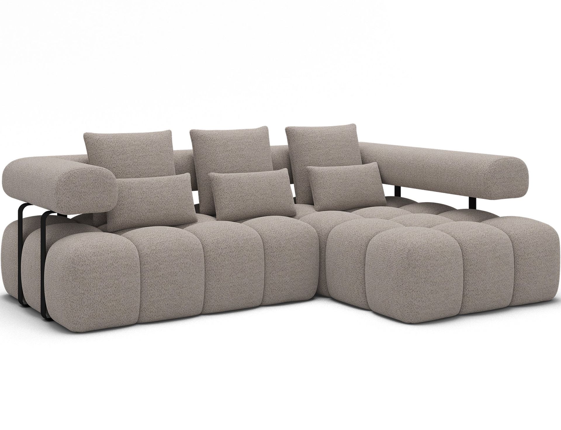 Levvi 3-seters boblete sovesofa med divan, høyre - Royal 18