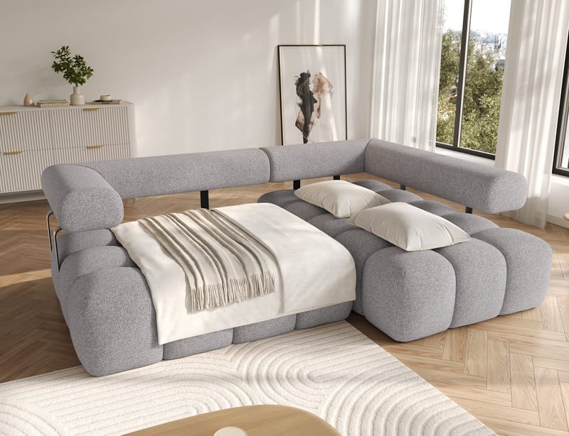 Levvi 3-seters boblete sovesofa med divan, høyre - Paolli 04 - Møbler - Sofaer - Sovesofaer