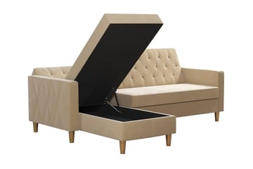 Liberty 3-seter Sovesofa med Sjeselong Venstrevendt og Oppbevaring i Fløyel - Sandbeige - Møbler - Sofaer - Sovesofaer