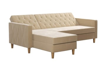 Liberty 3-seter Sovesofa med Sjeselong Venstrevendt og Oppbevaring i Fløyel - Sandbeige - Møbler - Sofaer - Sovesofaer