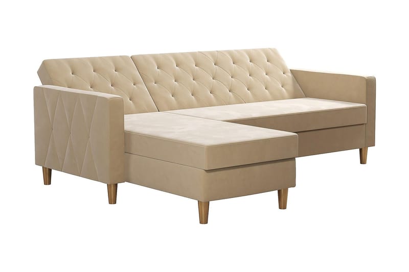 Liberty 3-seter Sovesofa med Sjeselong Venstrevendt og Oppbevaring i Fløyel - Sandbeige - Møbler - Sofaer - Sovesofaer