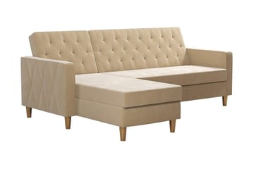 Liberty 3-seter Sovesofa med Sjeselong Venstrevendt og Oppbevaring i Fløyel - Sandbeige - Møbler - Sofaer - Sovesofaer