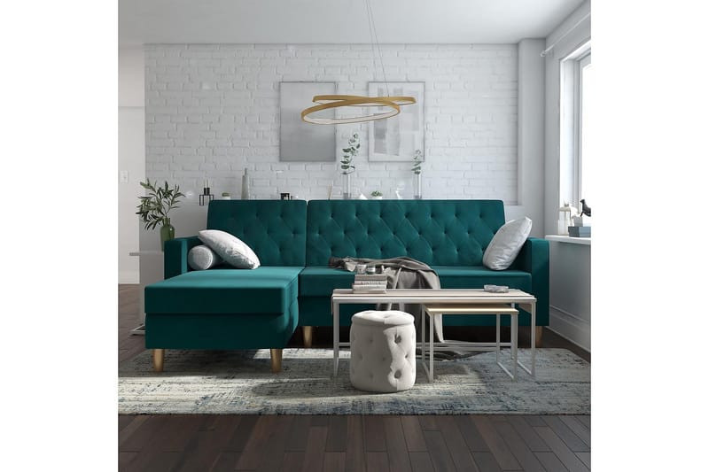 Liberty 3-seters Sovesofa med Sjeselong Venstrevendt 105x195 cm med Oppbevaring i Stoff - Grønn - Møbler - Sofaer - Sovesofaer