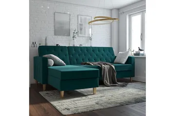 Liberty 3-seters Sovesofa med Sjeselong Venstrevendt 105x195 cm med Oppbevaring i Stoff - Grønn - Møbler - Sofaer - Sovesofaer