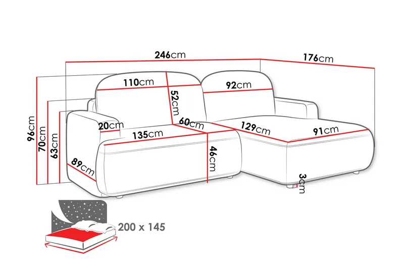 Lifeina Sovesofa Med 2-Seters Divan - Grå - Møbler - Sofaer - Sovesofaer